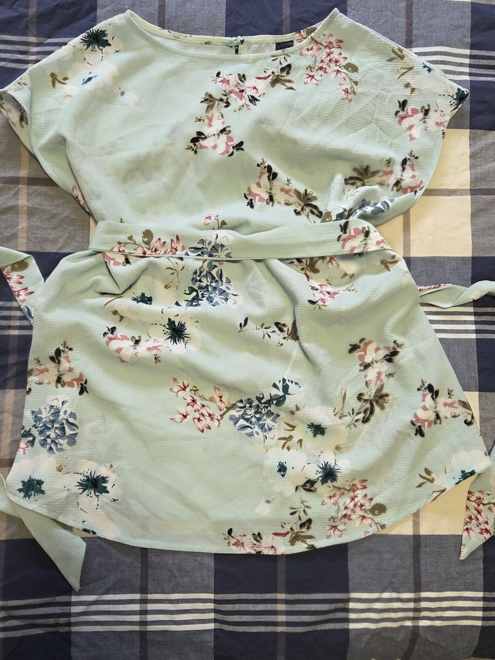 Shein Maternity Light Mint Floral Tie-Waist Blouse
